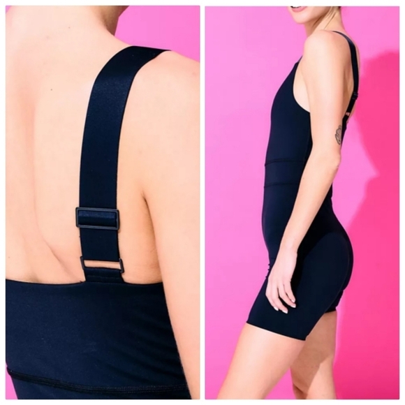 New Terez TLC Wide Strap One Piece Activewear Jet Black Bodysuit 2892 NWT - Picture 3 of 8